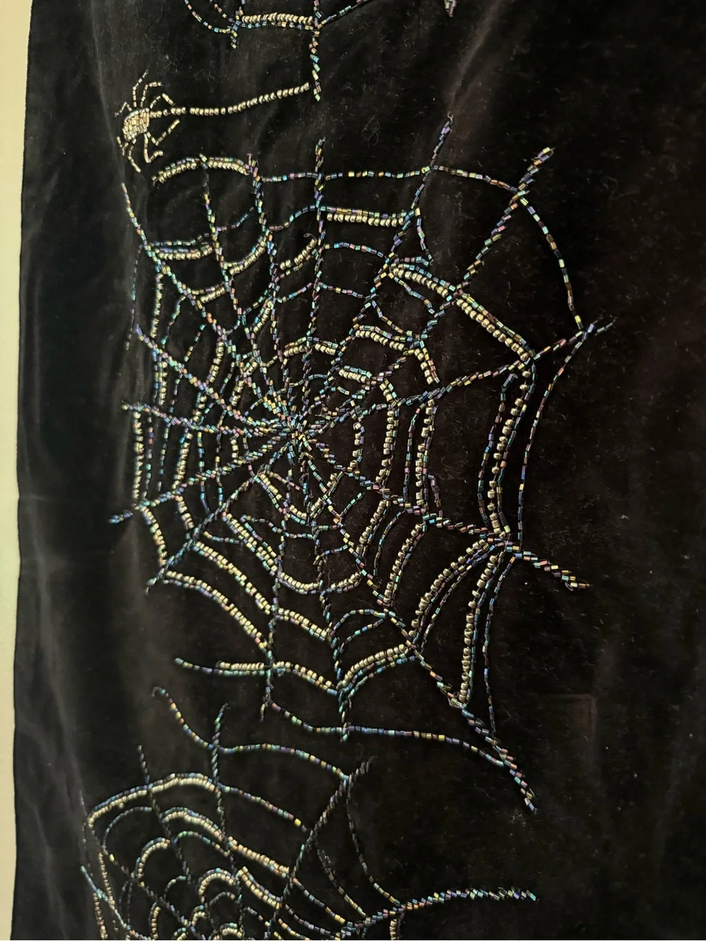 Tahari Black Velvet Table Runner with Beaded Spiderwebs